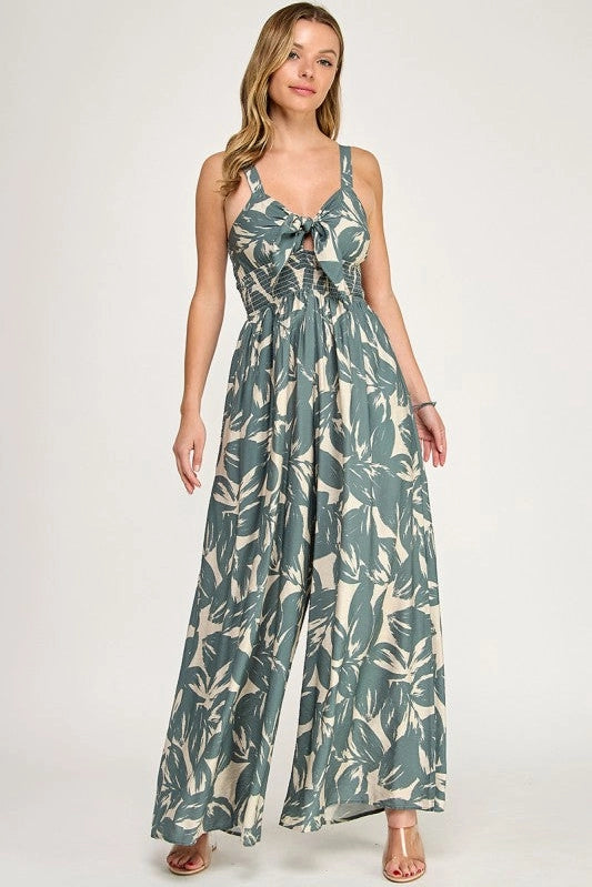 BD Olive Tropical Leaf Jumpsuit