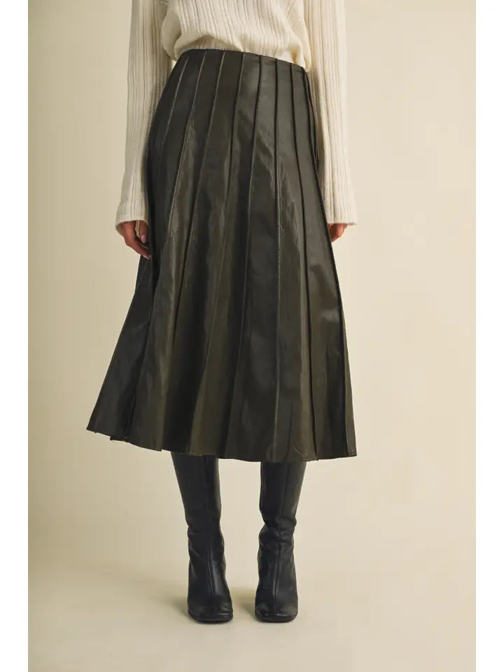 Mustard Seed Olive Midi Pleat Midi Skirt
