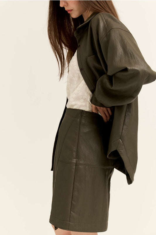 G&G Ash Olive Faux Leather Skirt