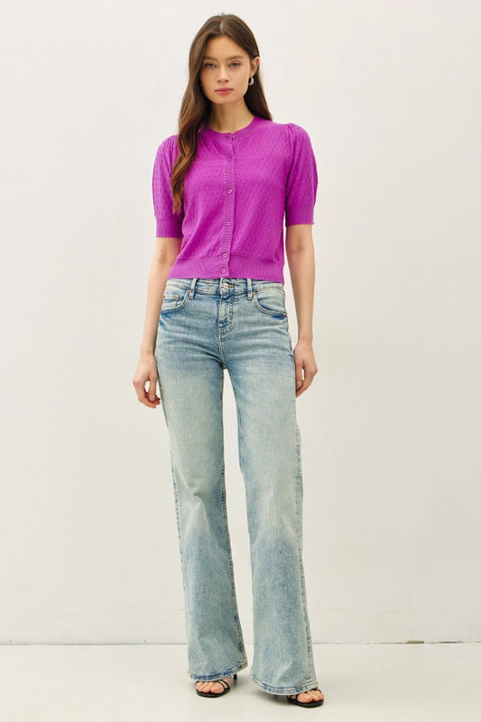 Be Cool Orchid Puff Sleeve Cardigan