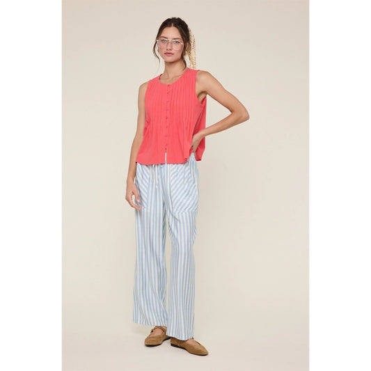 Wishlist Papaya Pleated Button Down Top