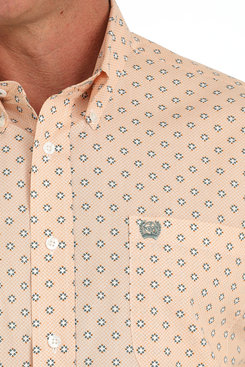 Cinch Peach Geo Print SS Shirt