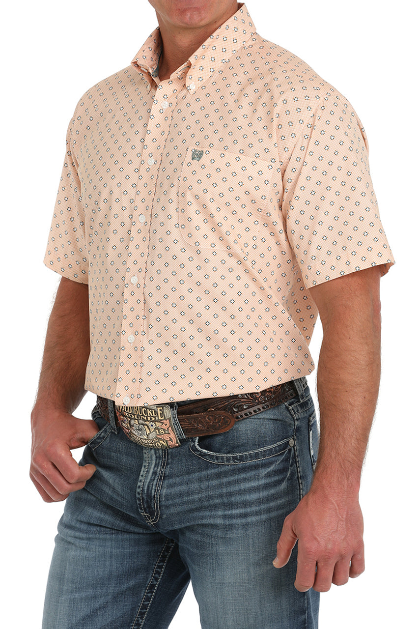 Cinch Peach Geo Print SS Shirt