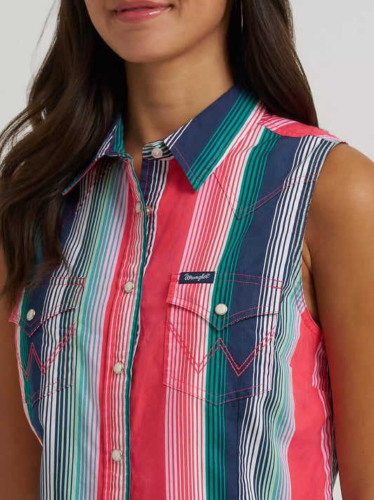 Wrangler Pink Striped Snap Top