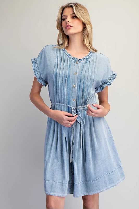 Eesome Pleated Denim Mini Dress