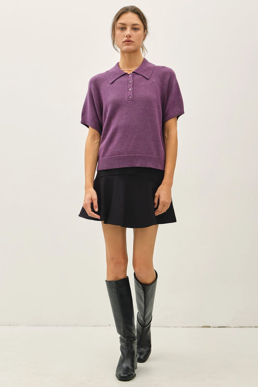 Be Cool Johnny Collar Polo Sweater Grape
