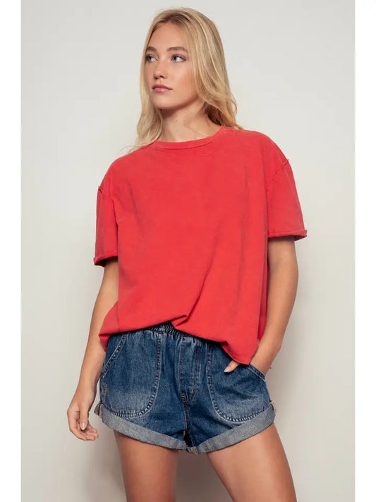 UD Red Boxy Oversized Cotton Tee