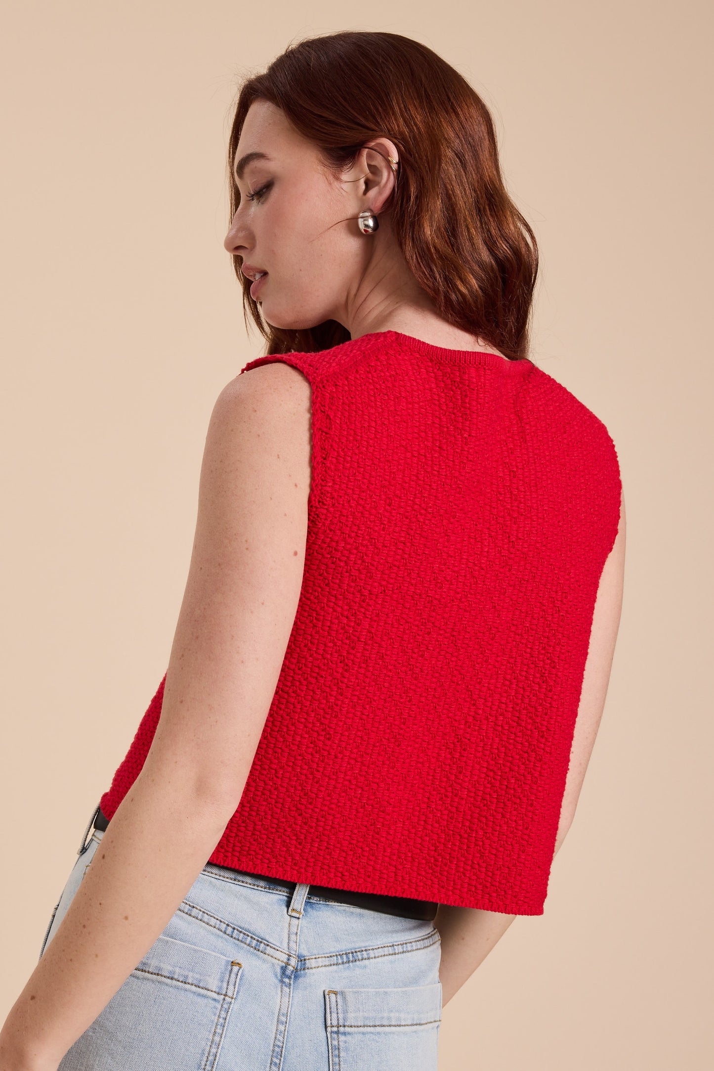Miou Muse Red Knitted Front Tie Cardigan/Vest