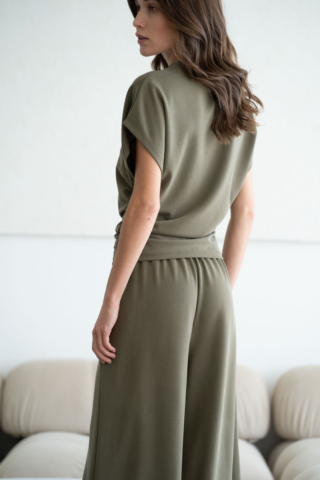 Elle Grey Side Ruching Short Slv Top