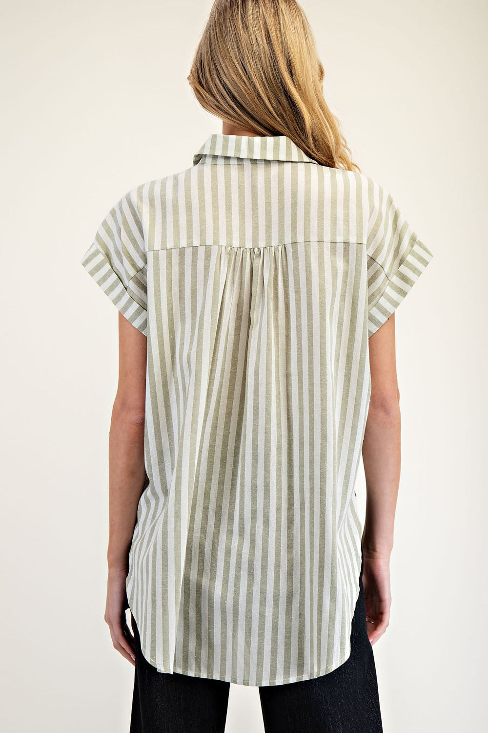 Eesome Striped Short Sleeve Top Sage