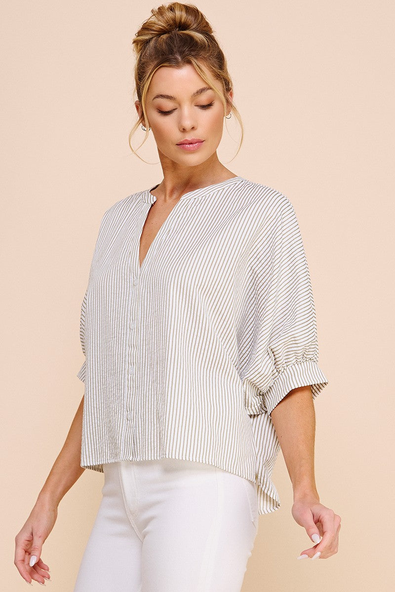 AR Sage Seersucker Pinstripe Top