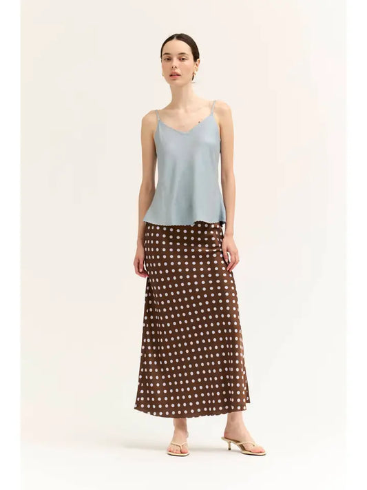 G&G Satin Polka Dot Skirt Choco/Ivory