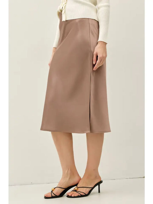 Be Cool Silky Satin Taupe Skirt