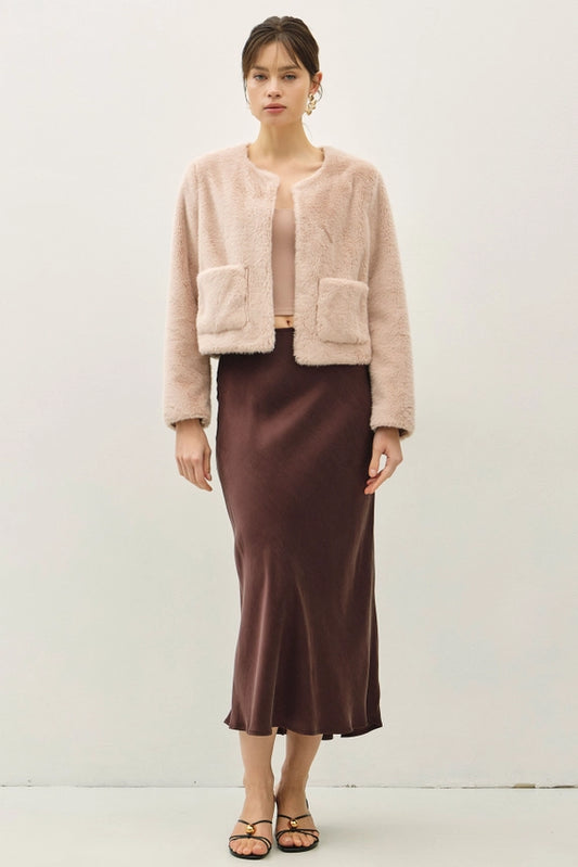 Be Cool Chocolate Silky Suede Midi Skirt