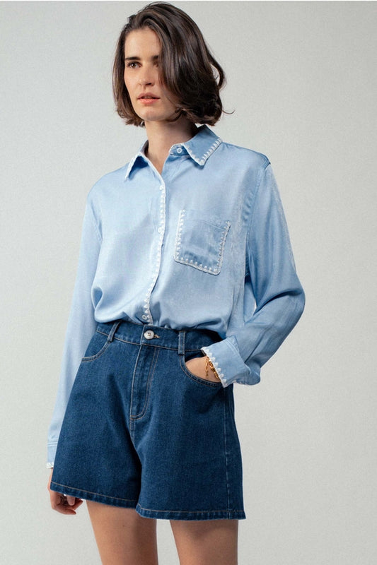 UD Light Blue Smooth Silk Blouse