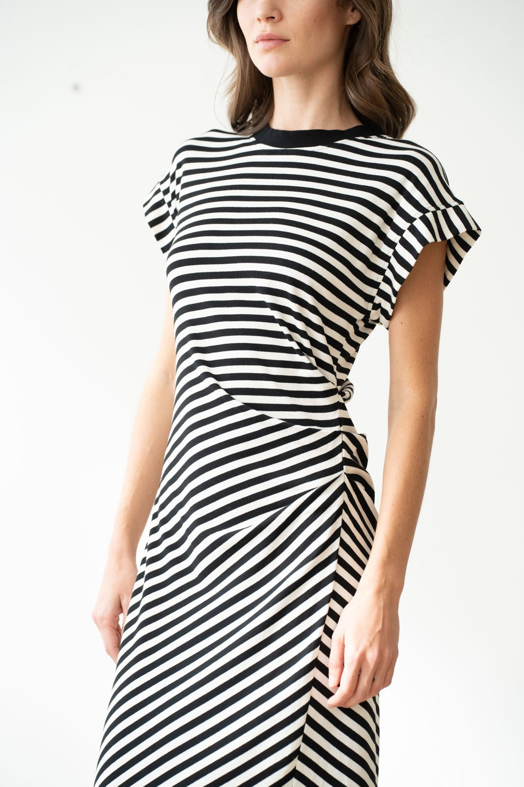 Elle Grey Striped Ruched Side Dress