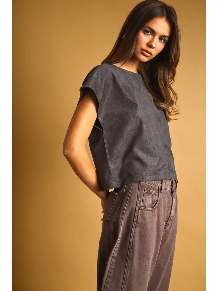 Miou Muse Grey Suede Crop Top