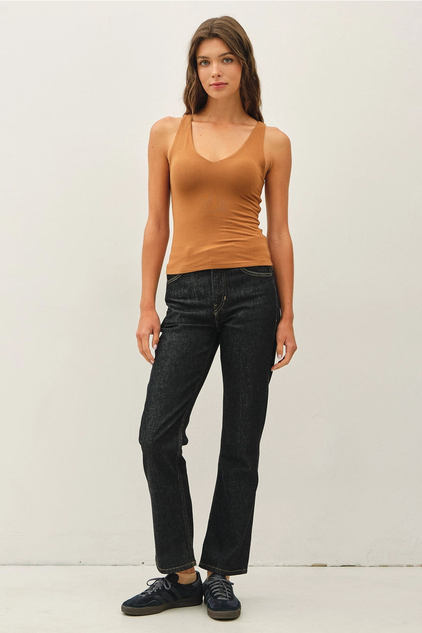 Be Cool Double Layered V-Neck Tank Tan