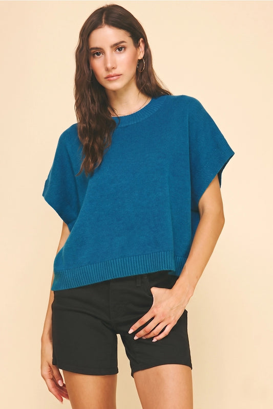 Pinch Drop Shoulder Sweater Top Teal - Petticoat Junction