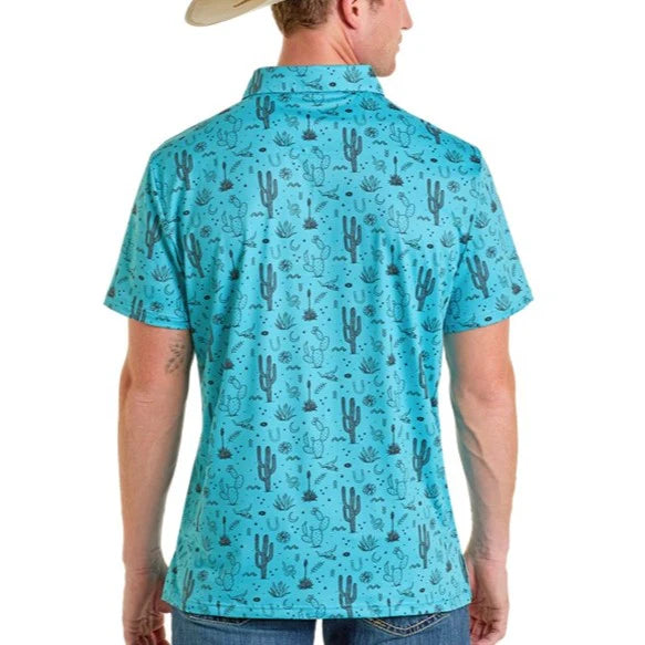 Rock&Roll Turquoise Cactus Print Polo