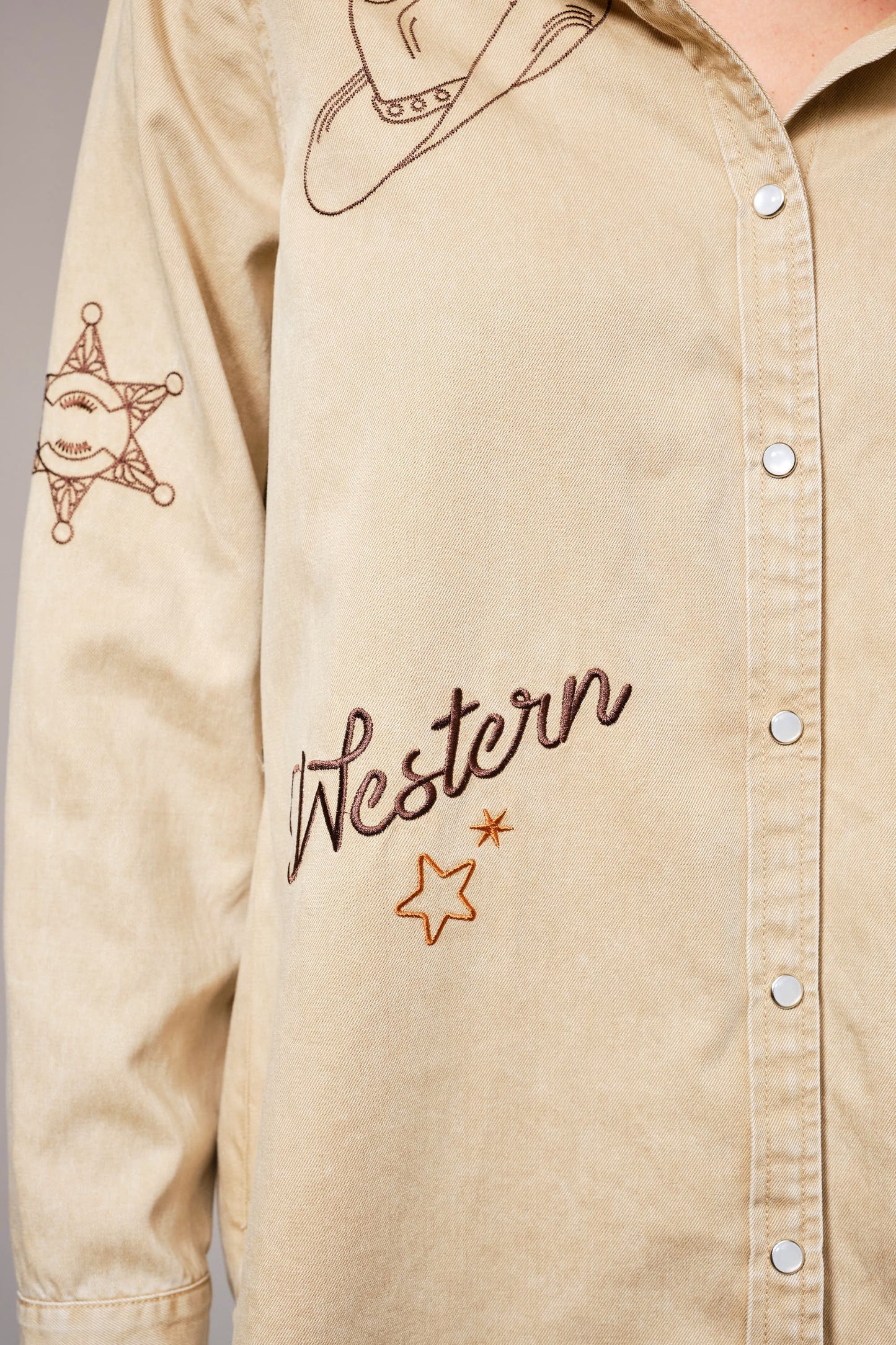 Blue B Western Embroidered Taupe Top