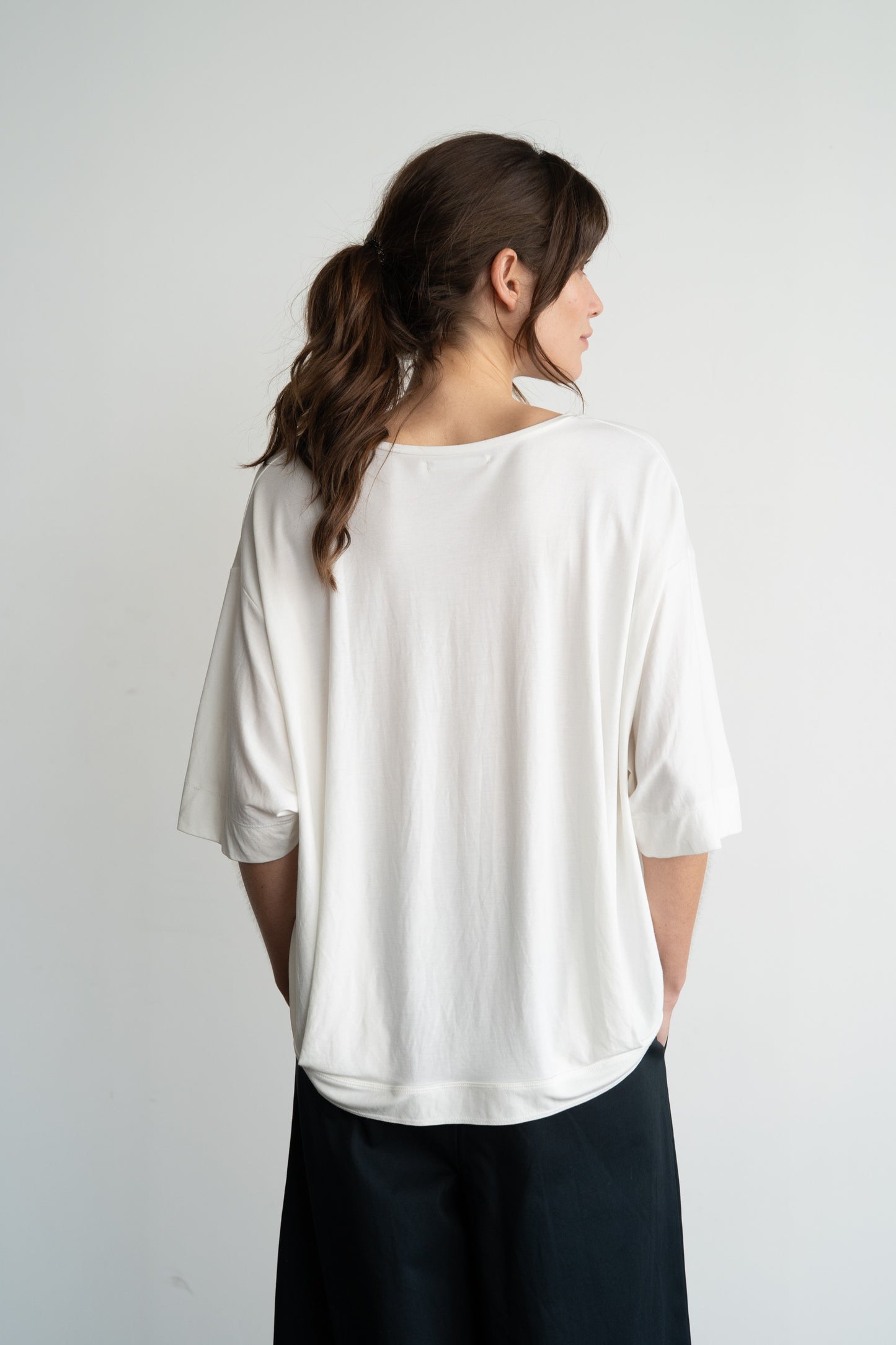 Elle Grey White Easy Fit Button Top