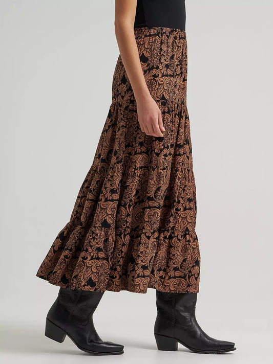 Wrangler Brown Tooled Maxi Skirt