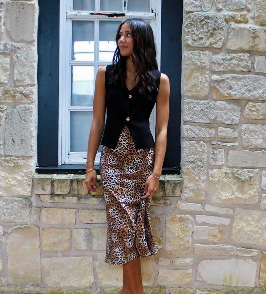 Wishlist  Leopard Midi Skirt Mocha