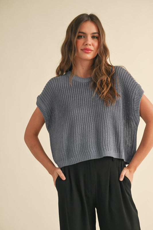 Miou Muse Denim Blue Knitted Top