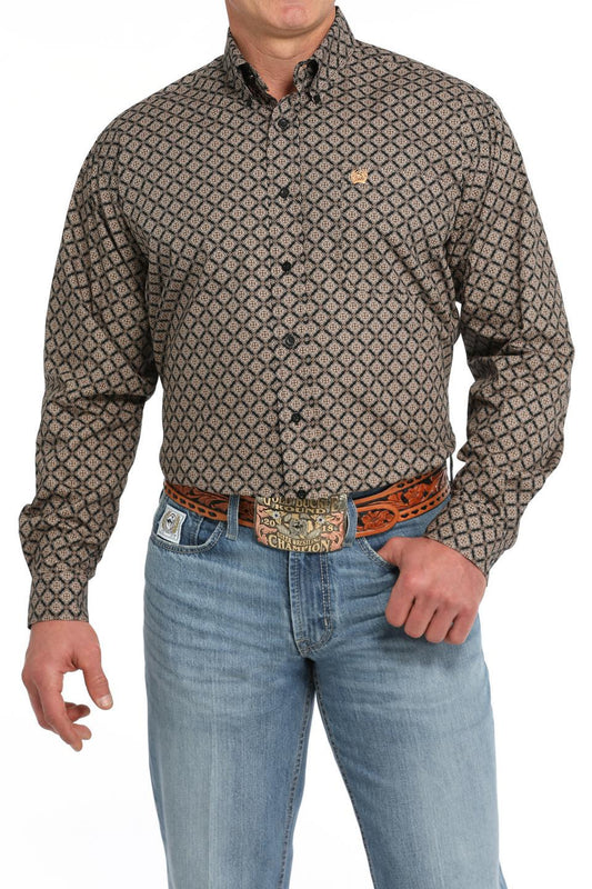 Cinch Black Geo Print Long Sleeve Shirt