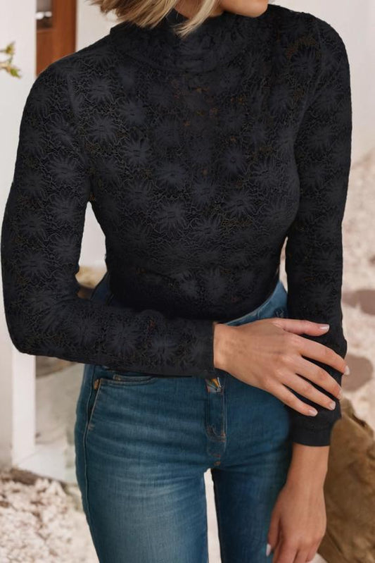 LDC Black Floral Mesh Top