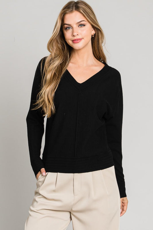 AR Black V-Neck Gauge Pullover