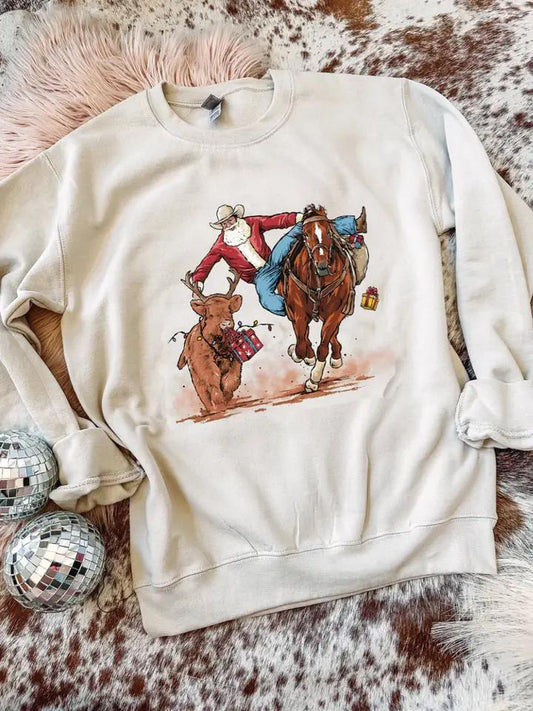 Santa Bulldogging Sweatshirt