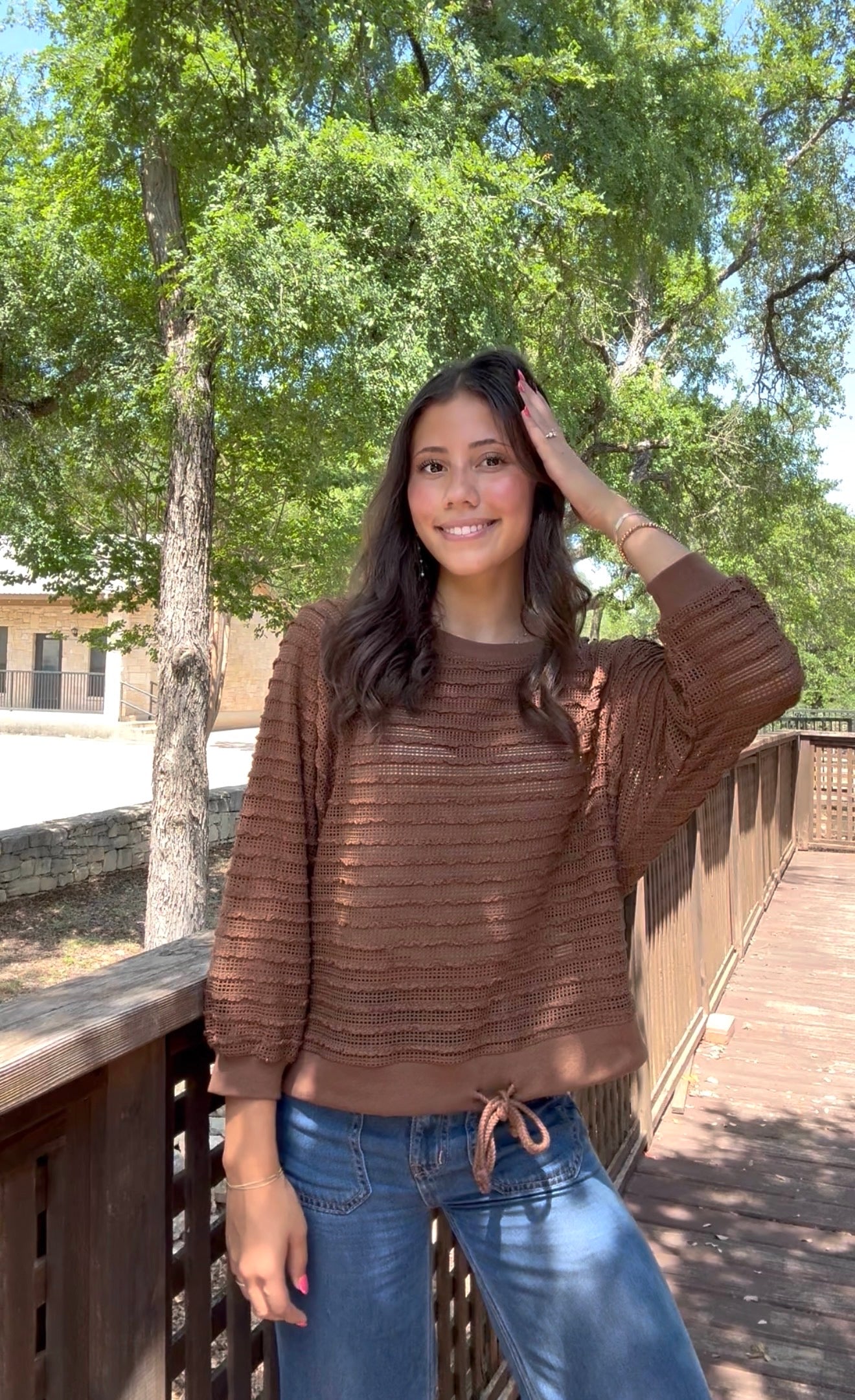H&T Brown Knit Drawstring Top