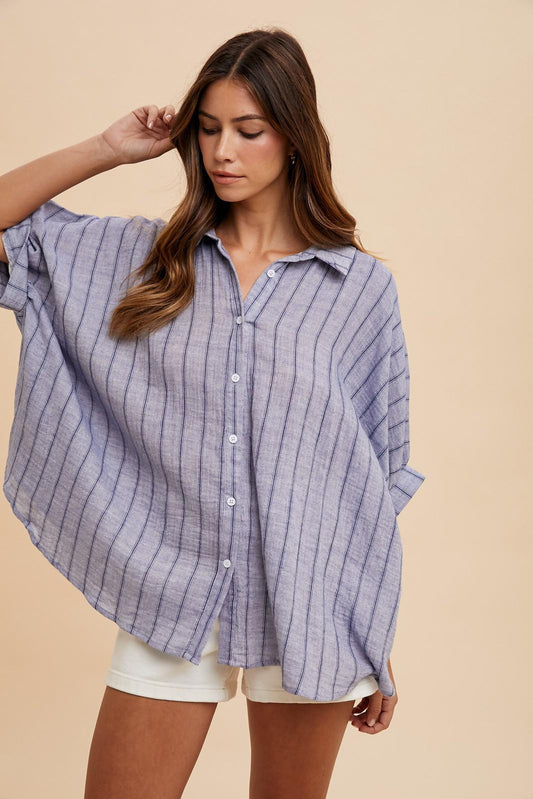 AW Blue Oversized Drop Shoulder Top