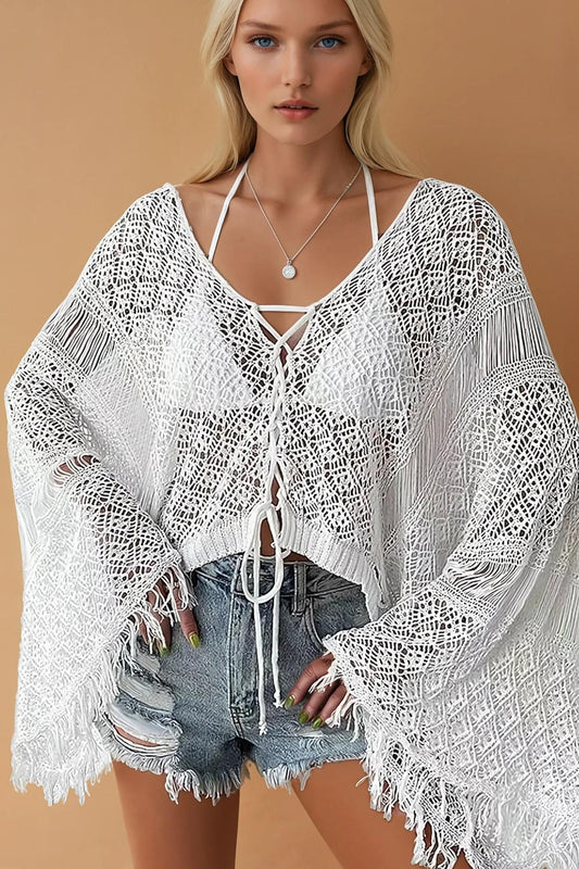 WLWhite Bell Sleeve Cropped Kimono