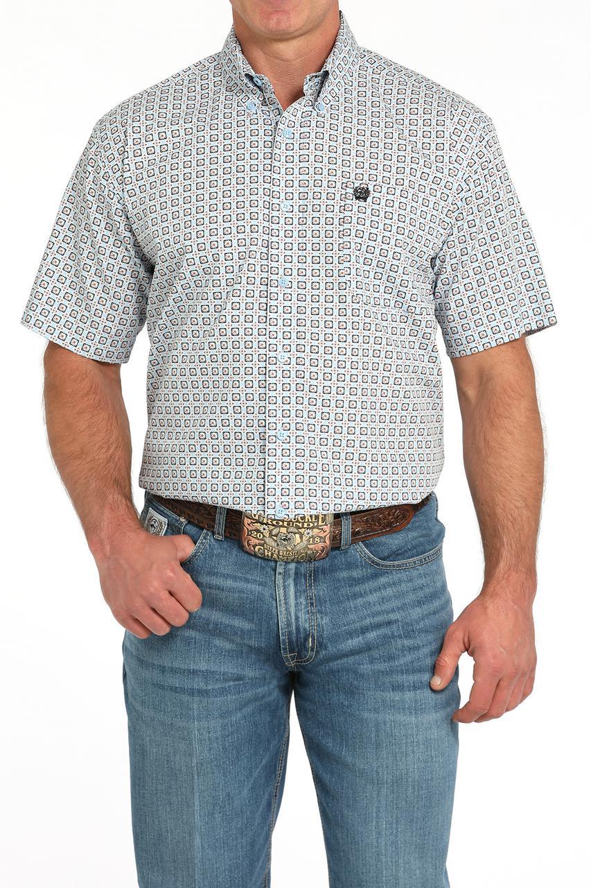 Cinch Light Blue Geo Print SS Shirt