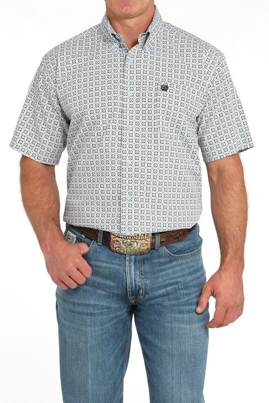 Cinch Light Blue Geo Print SS Shirt
