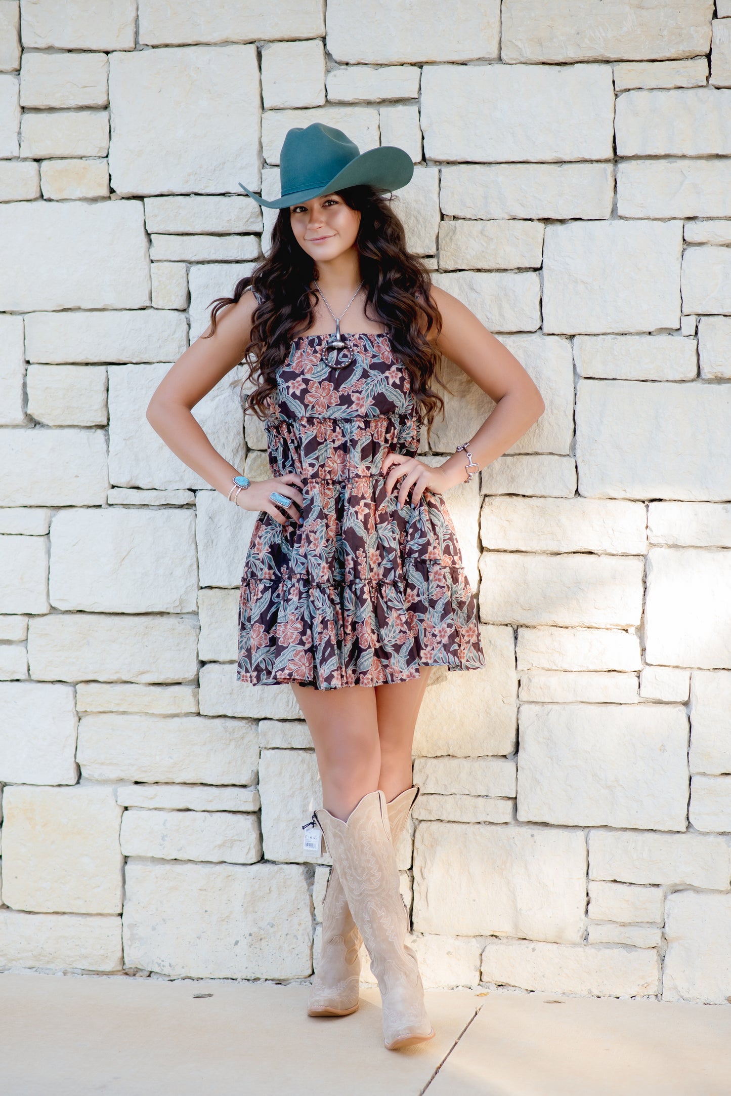 Wishlist Brown Floral Tiered Sun Dress