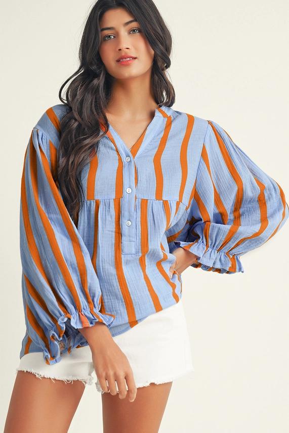 LDC Striped Ruffle Blouse