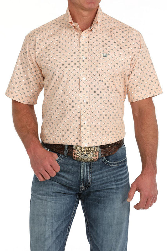Cinch Peach Geo Print SS Shirt