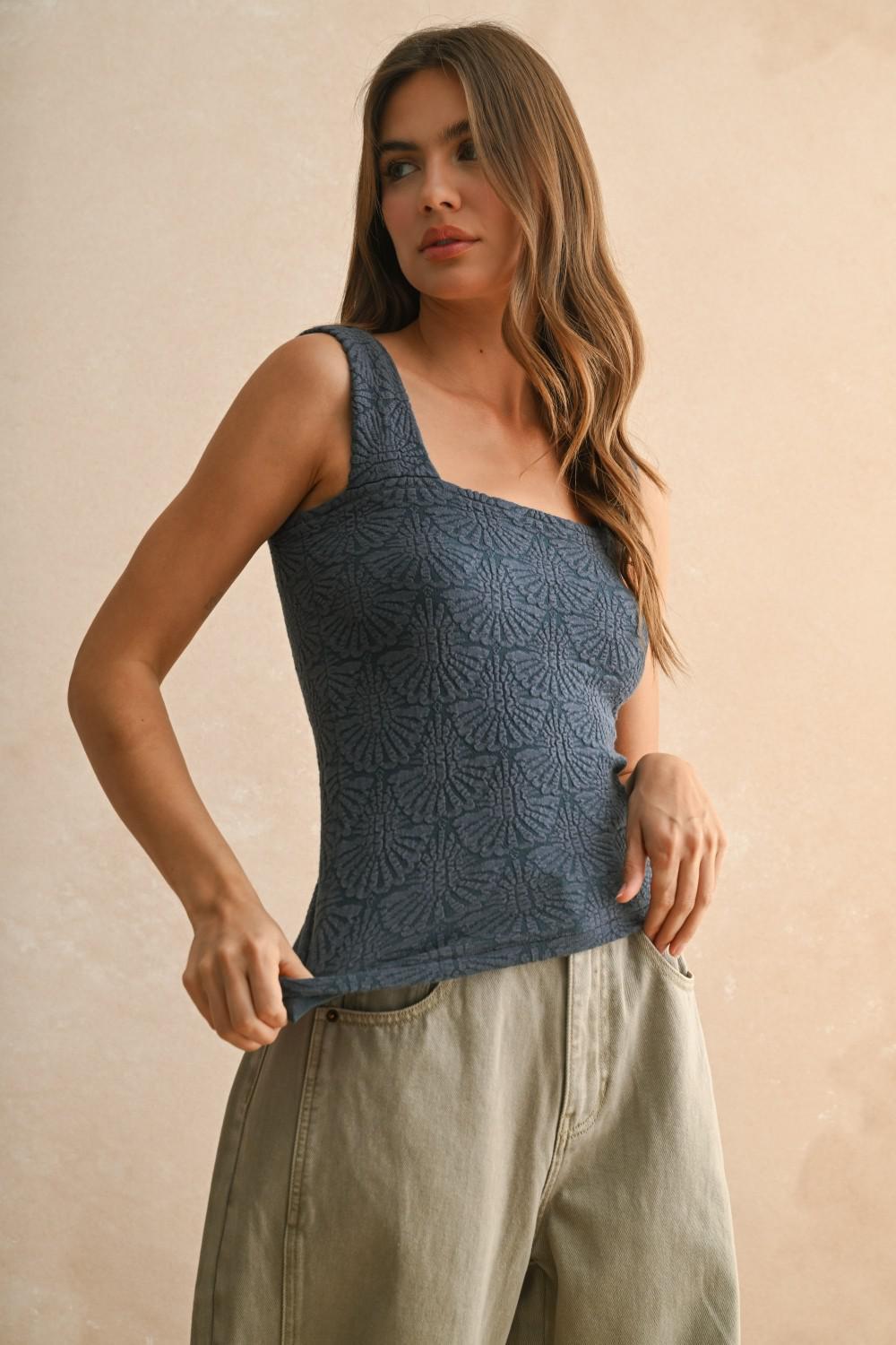 Miou Muse Blue Textured Tank