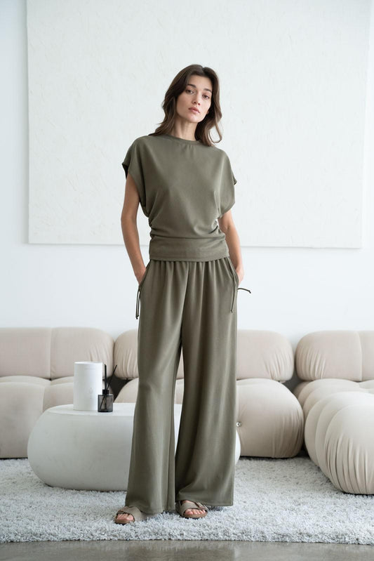 Elle Grey Sage Wide Leg Comfy Pants