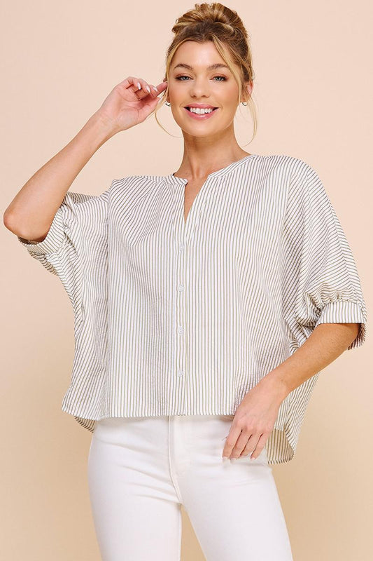 AR Sage Seersucker Pinstripe Top