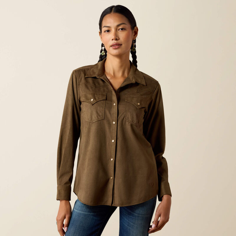 Ariat Olive Suede Western Snap Shirt