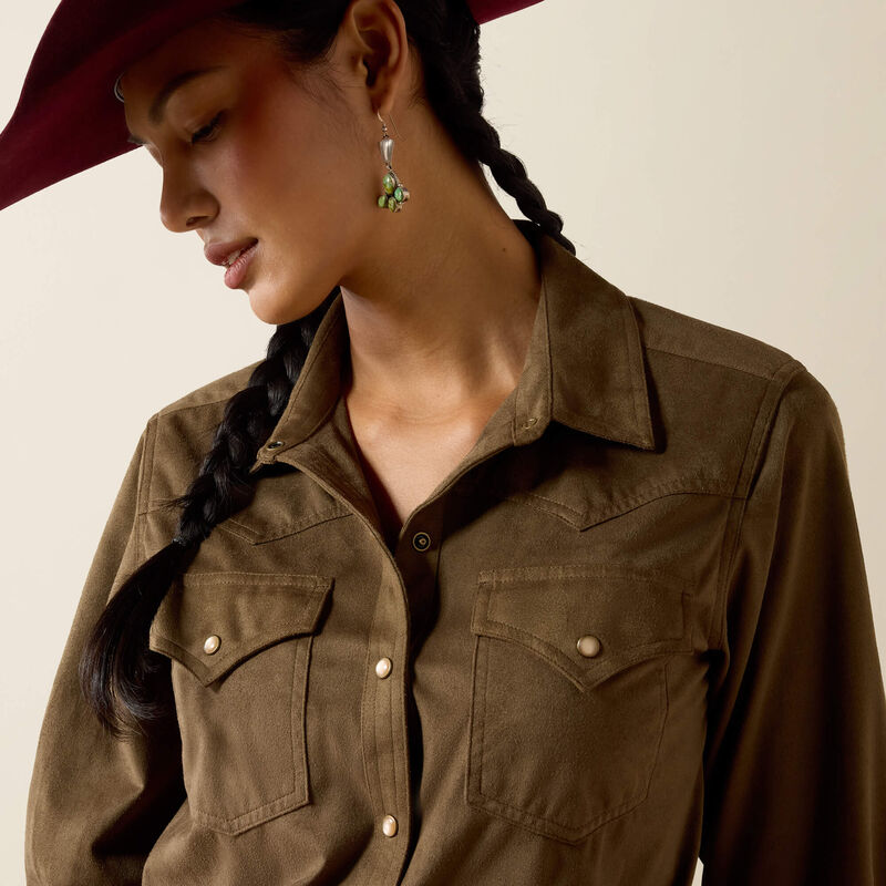 Ariat Olive Suede Western Snap Shirt
