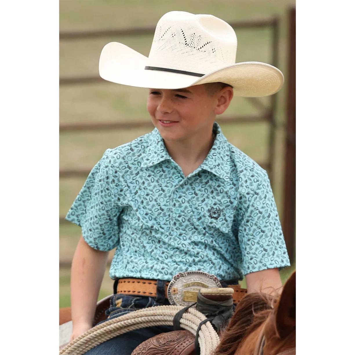 Cinch Boys Blue Cowboy Print Polo - Petticoat Junction