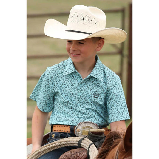Cinch Boys Blue Cowboy Print Polo