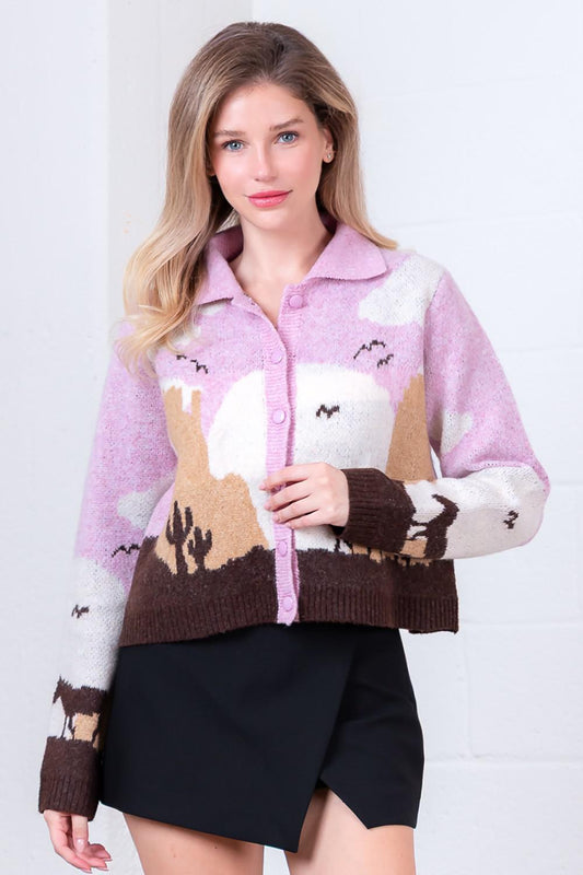 Taelynn Knit Horse Cardigan Pink/Taupe