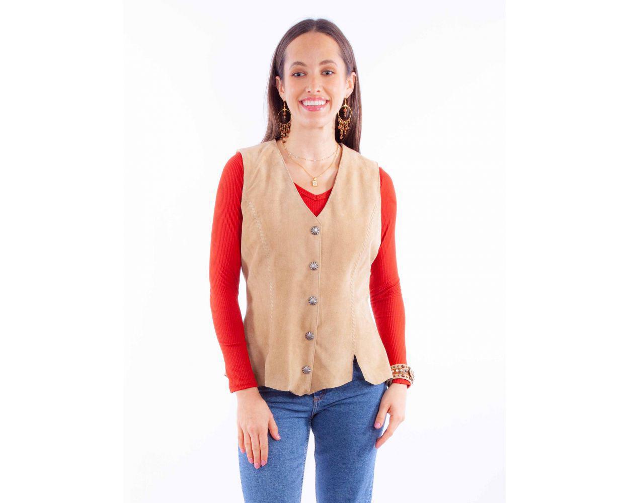 Scully Concho Snap Leather Vest Natural